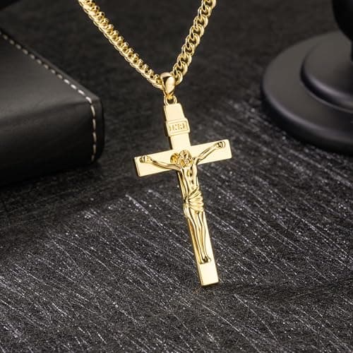SPACMAG 14K Gold Men's Crucifix Necklace, Versatile & Timeless, 20"/22"/24"