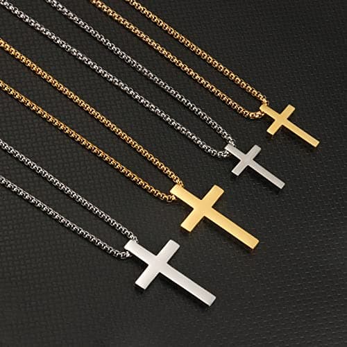 XXMAYSTER Men's Stainless Steel Silver/Gold Cross Necklace, 18-24 Inch Chain, Gift BoxIncluded