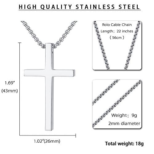 Reve Reve Simple Stainless Steel Silver Tone Cross Pendant Necklace 20-22 Inches