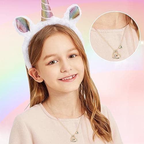 STORUP Heart Initial Unicorn Necklace - Gift for Girls