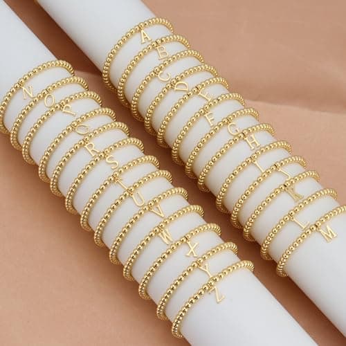 AOZEL Women's 14K Gold Plated A-Z Stackable Beaded Bracelet