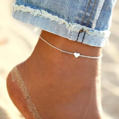 Chic Silver Personalized 925 Sterling Silver Tiny Heart Anklet for Women, Silver/Gold/Rose Gold (With Gift Box)