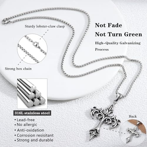 HEXALOVA Silver Cross Necklace for Men & Women Gothic Christian Jewelry