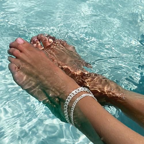Funsanny Women's Waterproof Goldankle Bracelet Set 14K Gold/Silver Plated Chunky Cuban Link Trendy Gift
