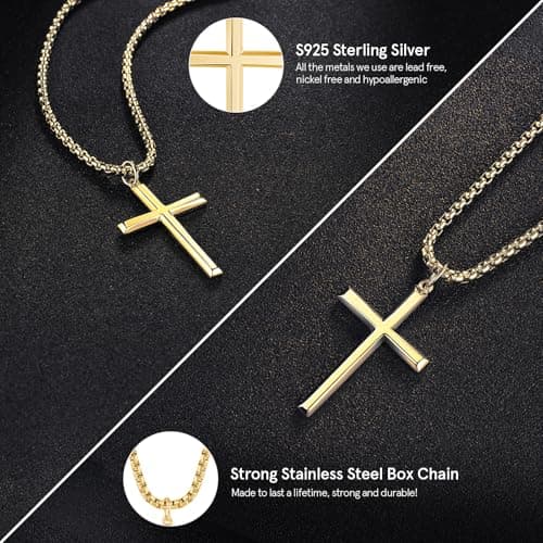 FANCIME Sterling Silver Cross Necklace for Men and Women