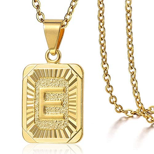 Trendsmax Gold Plated Rectangle Initial Pendant Necklace for Mens and Womens Rolo Chain