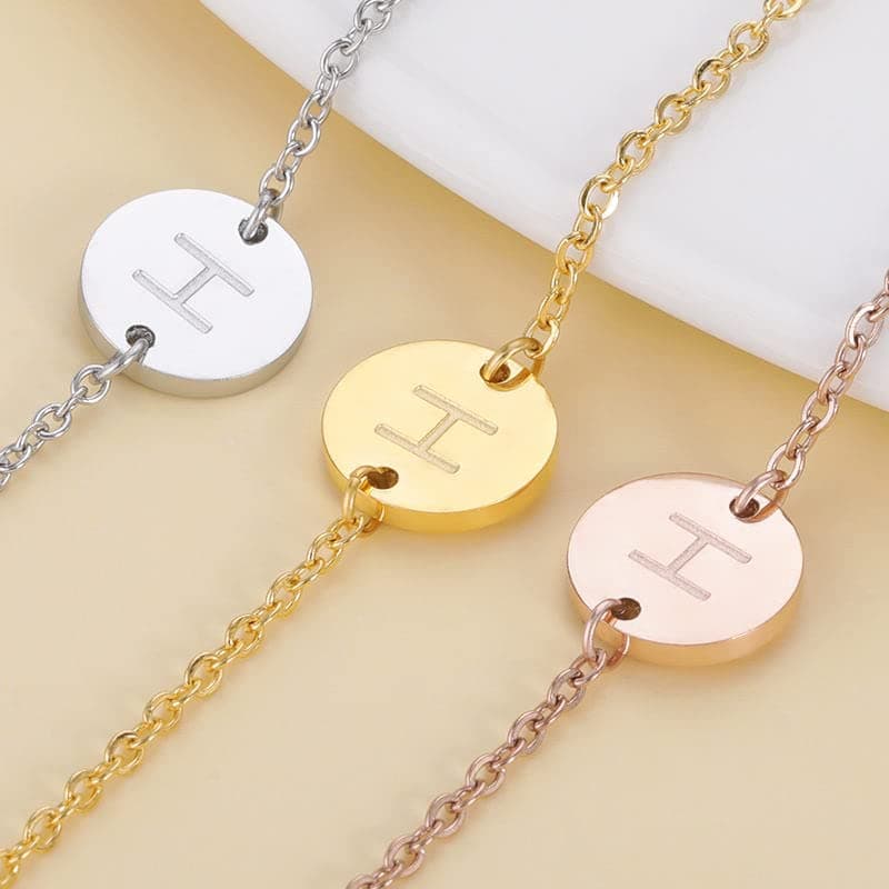 Trimic 18K Gold Plated Stainless Steel Dainty Coin Disc Initial Bracelet Personalized Name Bracelet