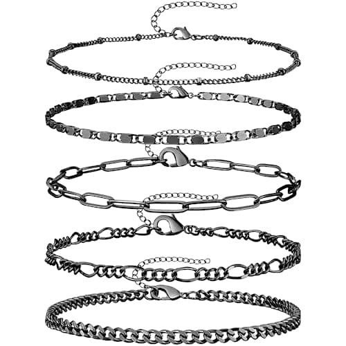 Gokeey 14k Gold Anklet Set for Women - Waterproof Cuban Figaro Chain Jewelry - Adjustable Size - Ideal Gift