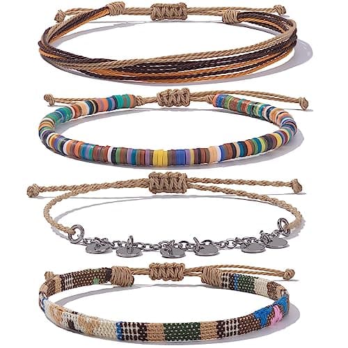 Fancy Shiny Waterproof Boho Anklet Set with Clay Beads & Stainless Steel Coins for Women