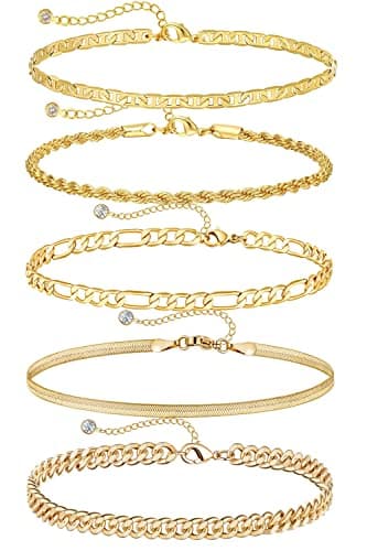 DEARMAY 14K Gold Women's Cute Tennis Beaded Link Dainty Bracelet