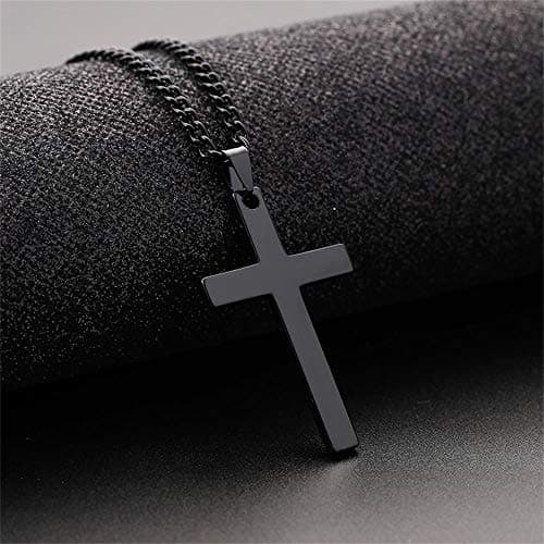 Stainless Steel Religious Cross Pendant Necklace Black Silver Gold Polished Chain Jewelry Gift for Women Men