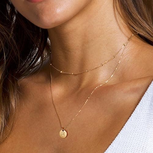 IEFWELL Initial Necklaces for Women & Girls - Gold, Silver, Rose Gold Hammered Coin Jewelry