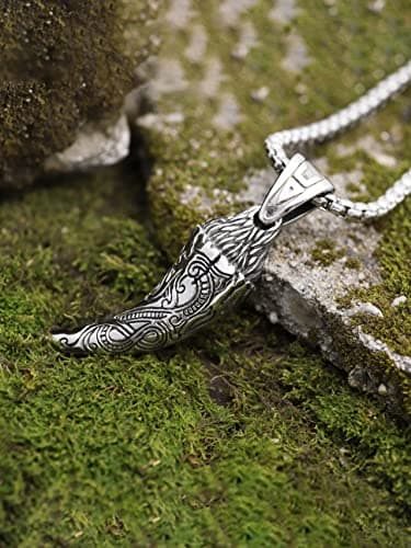 HAQUIL Stainless Steel Viking Wolf Tooth Pendant Necklace