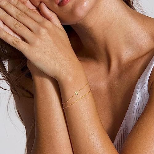 M MOOHAM Initial Bracelets for Women - Personalized Gold Letter Charm Jewelry