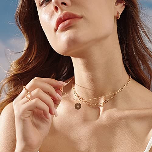MEVECCO 18K Gold Plated Double Layered Initial Necklace Gift for Women