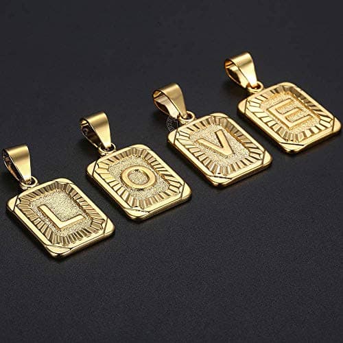 Trendsmax Gold Plated Rectangle Initial Pendant Necklace for Mens and Womens Rolo Chain