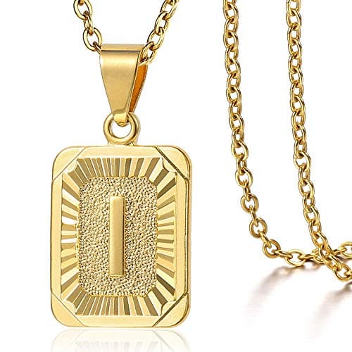 Trendsmax Gold Plated Rectangle Initial Pendant Necklace for Mens and Womens Rolo Chain