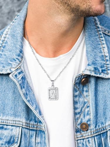Zinc-plated Initial Square Necklace A-Z, 18K Gold Plated, Resizable 20-22" Chain, Women & Men