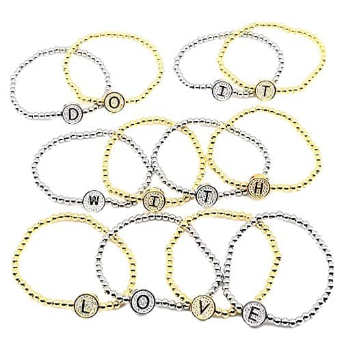 You Initial Bracelets for Women 26 Letter Alphabet Round Charm Gold Silver Stainless Steel Beaded