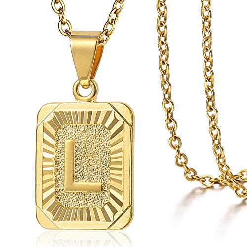 Trendsmax Gold Plated Rectangle Initial Pendant Necklace for Mens and Womens Rolo Chain