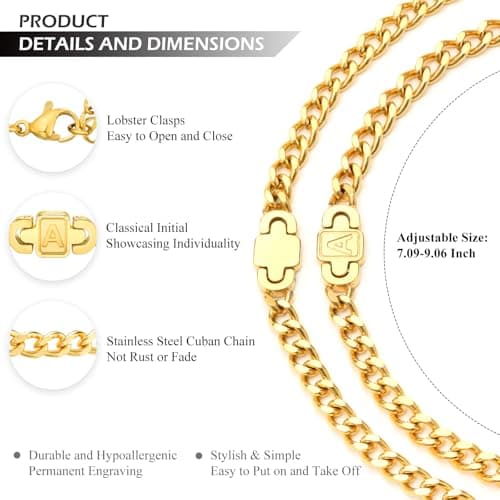 Personalized A-Z Initial Stainless Steel Bracelets for Men and Women
