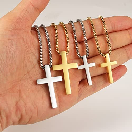 XXMAYSTER Men's Stainless Steel Silver/Gold Cross Necklace, 18-24 Inch Chain, Gift BoxIncluded