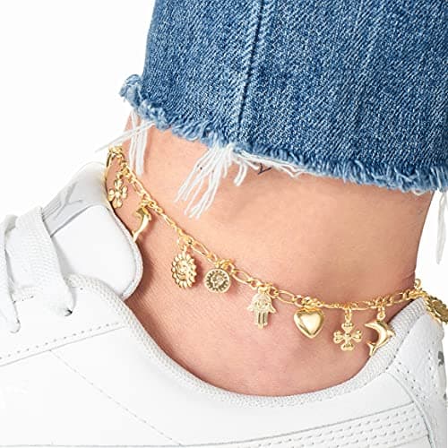 Barzel Multi Charm 18K Gold Plated Anklet for Women - Made in Brazil