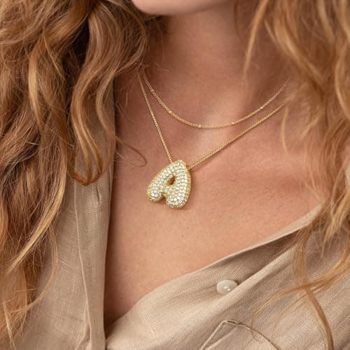 CandyHome Gold Plated Initial Layered Necklace for Women A-Z CZ Pendant Personalized Gifts
