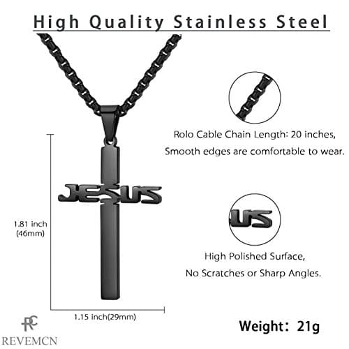 Stainless Steel Jesus Cross Pendant Necklace for Men & Women, 20-24 Inches Rolo Chain, Christian Gifts