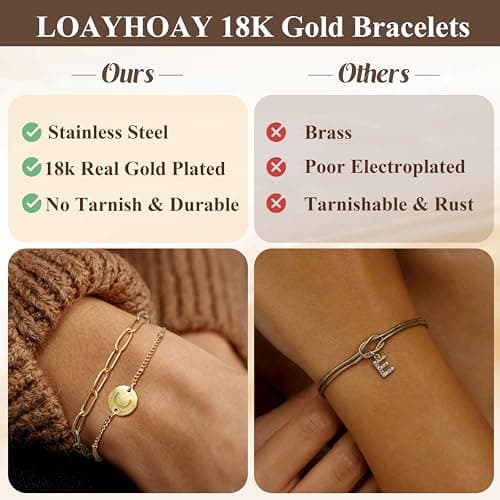 Stainless Steel 18k Gold Plated Initial Bracelet A-Z