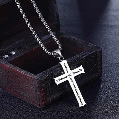 Stainless Steel Philippians 4:13 Strength Pendant Necklace for Men & Women