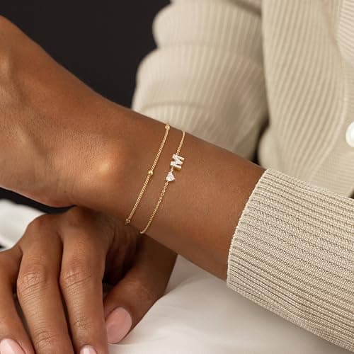 Tewiky Initial Heart Gold Bracelets for Women 14K Gold Plated Zircon Charm Charms Jewelry Gift