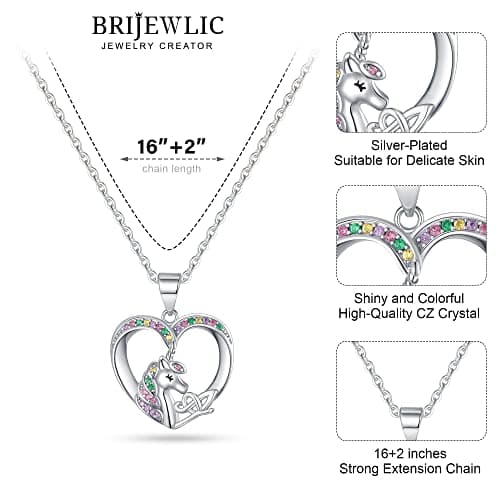 BRIJEWLIC Silver Cursive Initial CZ Heart Necklace for Girls & Teen Girls