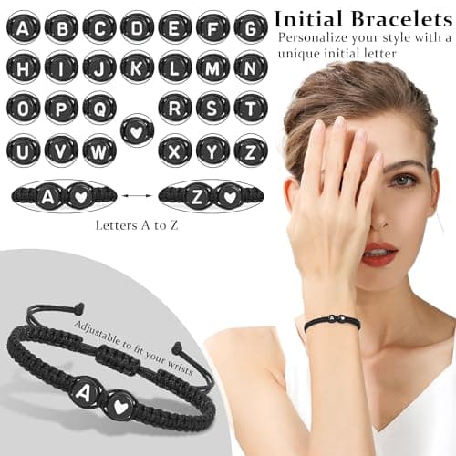 Aospkle Initial Letter Bracelet, Personalized Black Heart Jewelry Gift