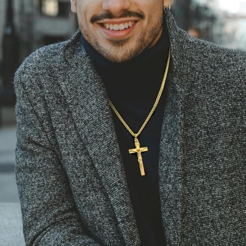 SPACMAG 14K Gold Men's Crucifix Necklace, Versatile & Timeless, 20"/22"/24"