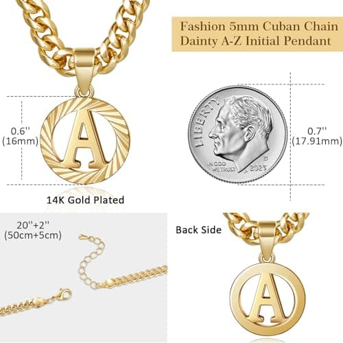 KissYan 14K Gold Plated Round Letter Pendant Necklace Alphabet A-Z Women Men