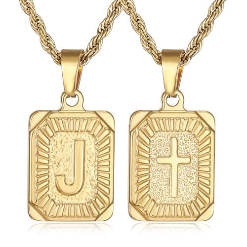 Stainless Steel Initial Letter Necklaces for Men & Women, Cross Pendant Gift for Boys