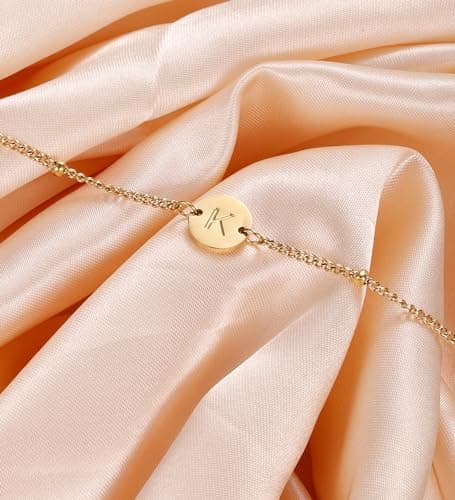 Staligue Gold Initial Bracelet - 18K Gold Plated Coin Disc Beaded Chain
