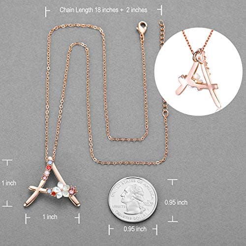 GEMMANCE Pink Red Blue Simulated Pearl Pendant Initial Letter Necklace Rose Gold Plated Anniversary Gifts for Women