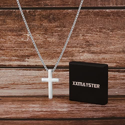 XXMAYSTER Men's Stainless Steel Silver/Gold Cross Necklace, 18-24 Inch Chain, Gift BoxIncluded