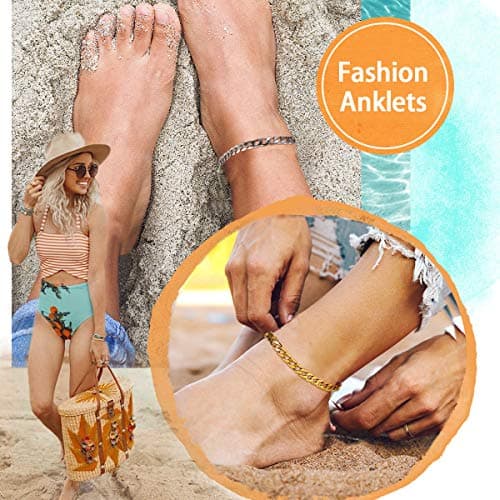 Focalook 14K Gold Plated Plus Size Anklet Jewelry 8.5-10.5" Adjustable