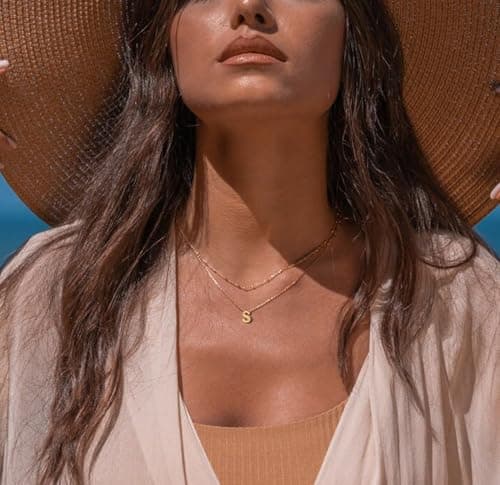 Layered Gold Plated Stainless Steel Initial Pendant Necklace for Women