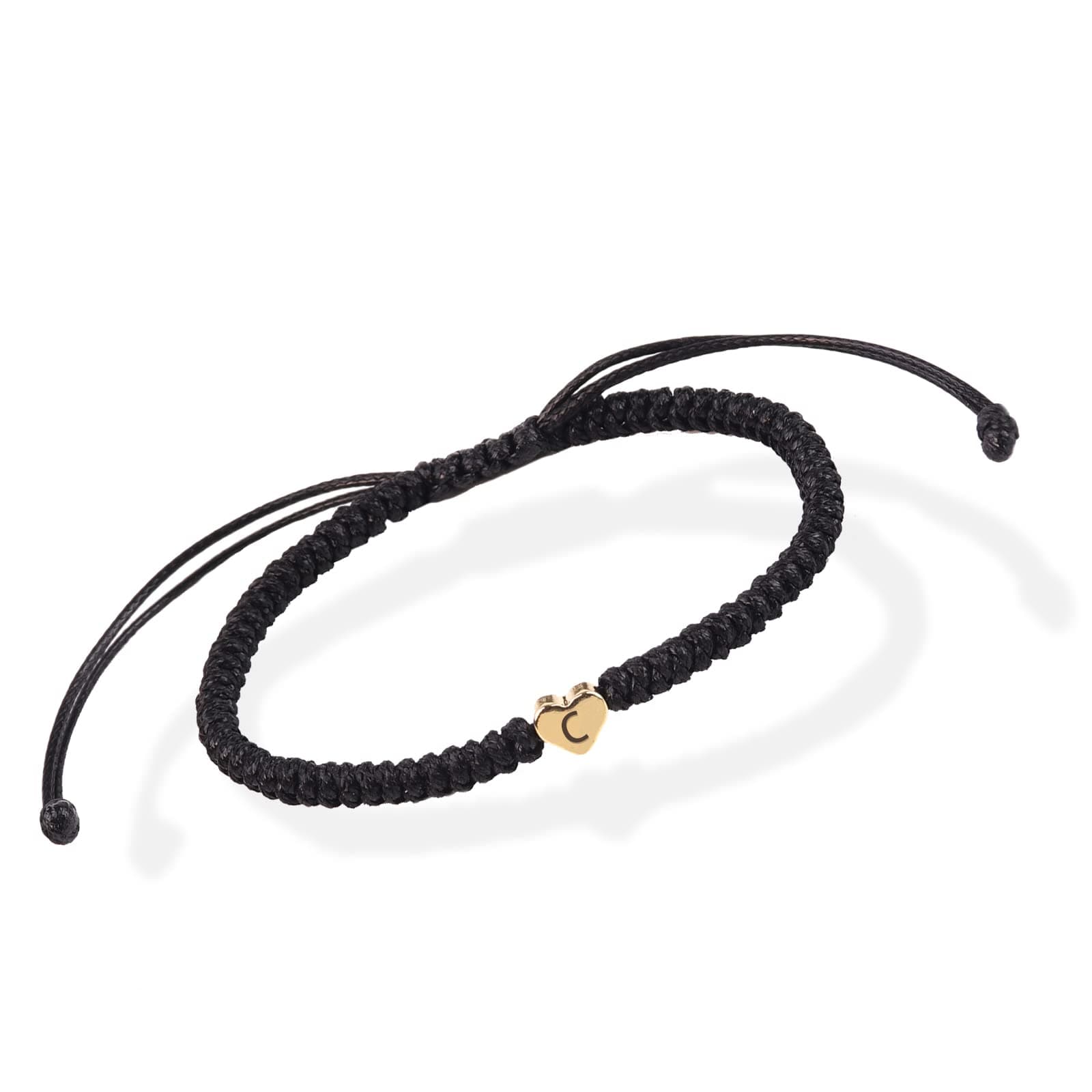 YouDRN Adjustable Letter Bracelets A-Z Heart Friendship Gifts for Mom Valentine's Day (Black)
