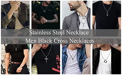 FIASASO Black & Silver Tone Men's Gothic Cross Pendant Necklace Set