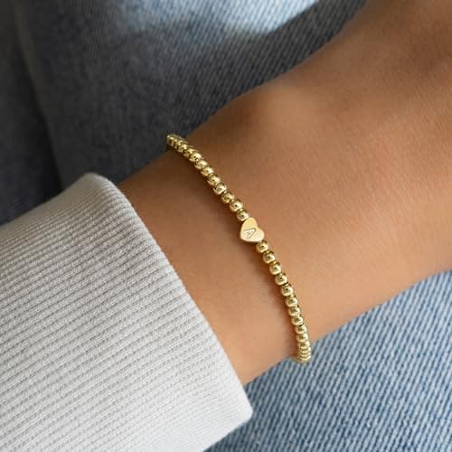 JNZSSWHJJH Heart Initial Bracelets - 14K Gold Plated for Women & Teen Girls
