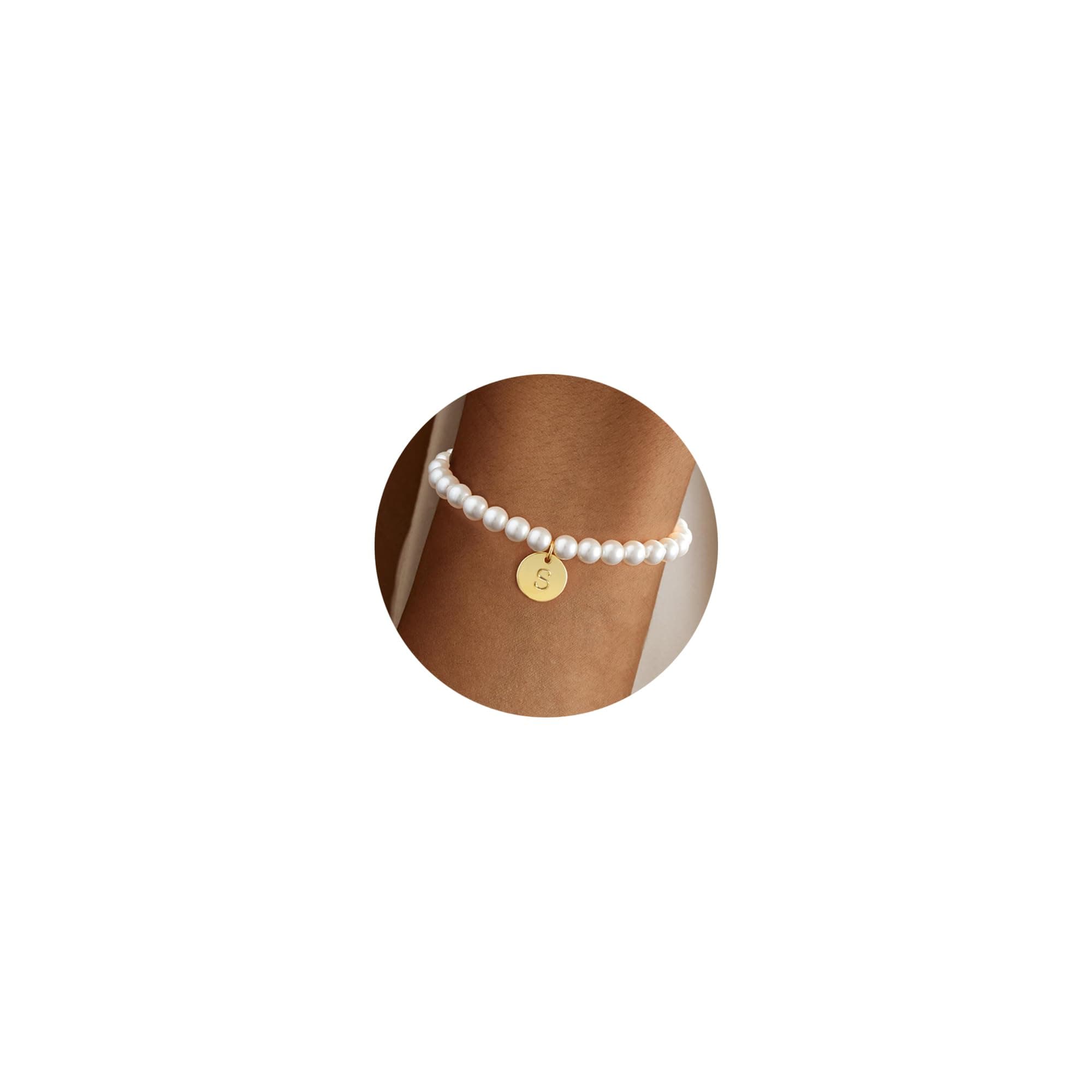 RLMOON Women's 14K Gold Plated A-Z Charm Pearl Bracelet for Bridesmaids
RLMOON Women's Dainty Beaded Pearl Bracelet
RLMOON Women's 14K Gold Plated Pearl Initial Bracelet
