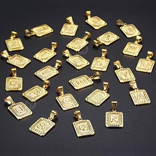 Trendsmax Gold Plated Rectangle Initial Pendant Necklace for Mens and Womens Rolo Chain