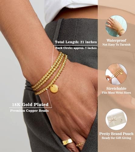 Doubgood 18K Gold Plated Beaded Bracelet with Alphabet Pendant