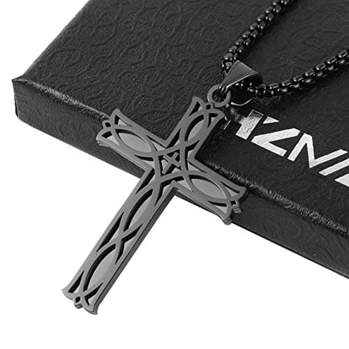 HZMAN Men's Stainless Steel Infinity Celtic Cross Pendant Necklace, 22+2" Chain