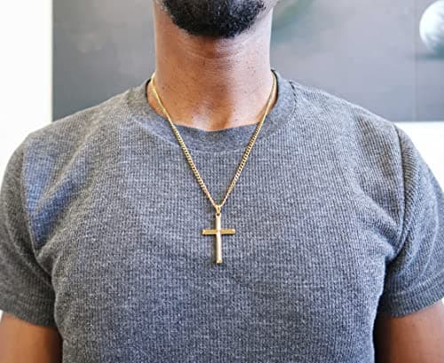 ADORATO JEWelry 14K Gold Thin Cross Pendant Necklace Miami Cuban Link